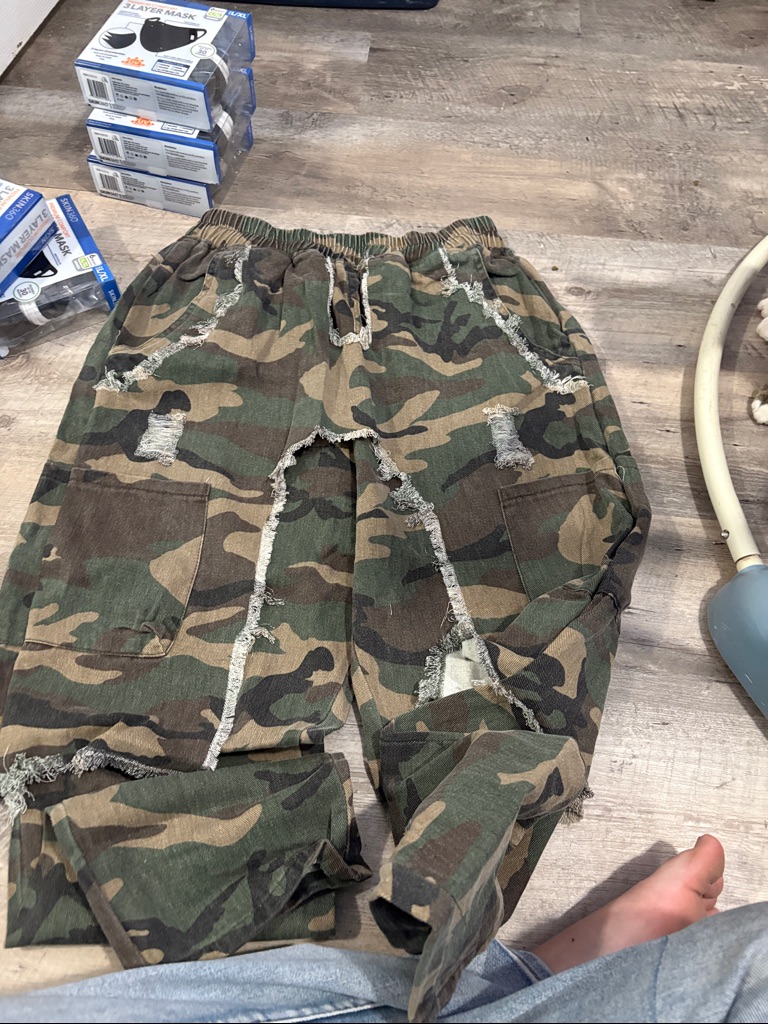Camo Distressed Drawstring Joggers  Green Camo